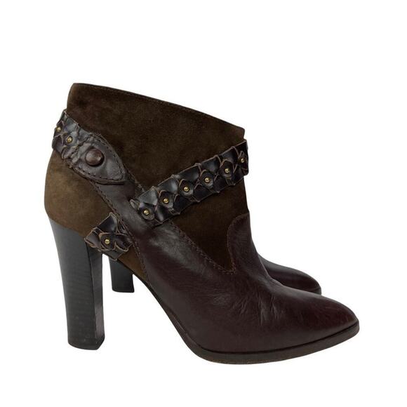 Diane Von Furstenberg Leather Ankle Booties Braided Studded Brown Suede Size 7.5 - Picture 2 of 16